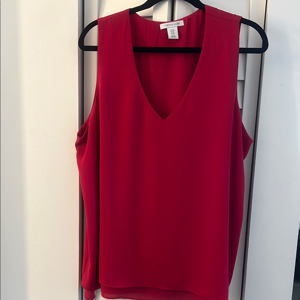 NWOT Vibrant Red layered Sleeveless blouse with V-Neck